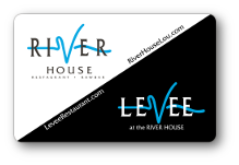 river house logo over white background, levee logo over black background